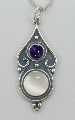 Sterling Silver Romantic Necklace White Moonstone And Iolite